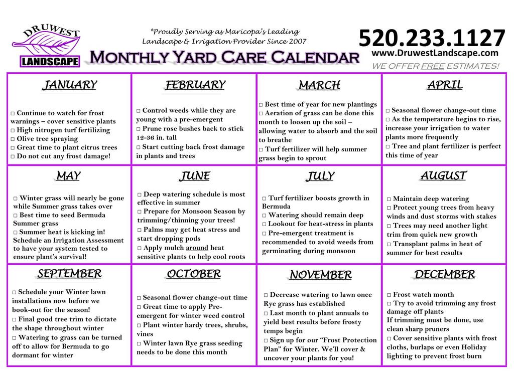 Calendar | DruWest Landscape Management LLC. | Landscaper in Maricopa, AZ