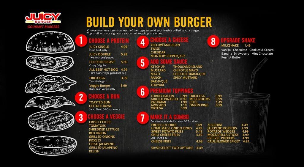 MENU Juicy Burger Fast Food Restaurant in Bakersfield, CA