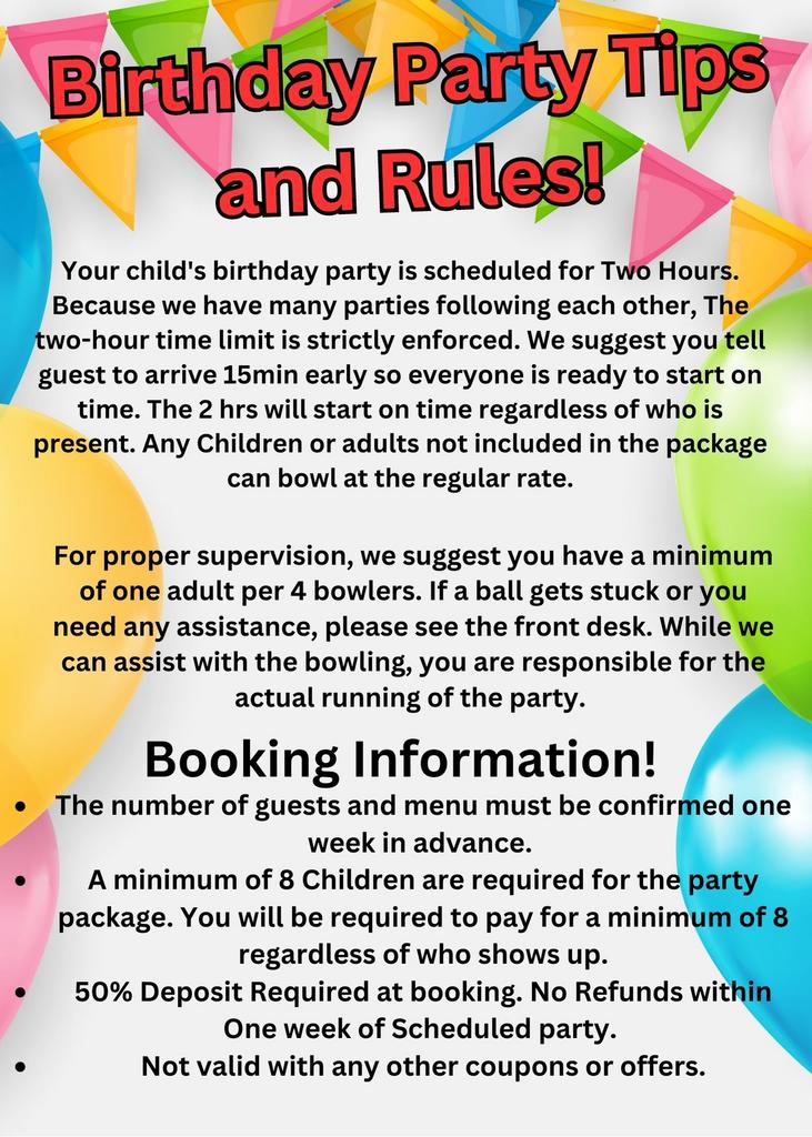 BIRTHDAY PACKAGE BowlARoll Lanes Bowling Alley in Rochester, NY